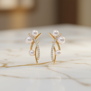 Orecchini Chopard E1596 in oro con perle e diamanti, da donna, minimalisti, per l'uso quotidiano - Product Image 2