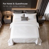 Parure de lit d'hôtel Sufang OEM 80S 100% coton satiné 4 pièces, housse de couette, drap, taie d'oreiller, taille personnalisée, pour maison d'hôtes