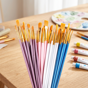 Ensemble de pinceaux à aquarelle à pointe ronde, manche en plastique, poils en nylon, qualité artiste, emballage Guangdong - Product Image 4