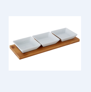 2026 <span class=keywords><strong>vendita</strong></span> calda Premier <span class=keywords><strong>casalinghi</strong></span> in porcellana bianca quadrati ciotole Snack su vassoio di bambù Set di 3 - Product Image 1