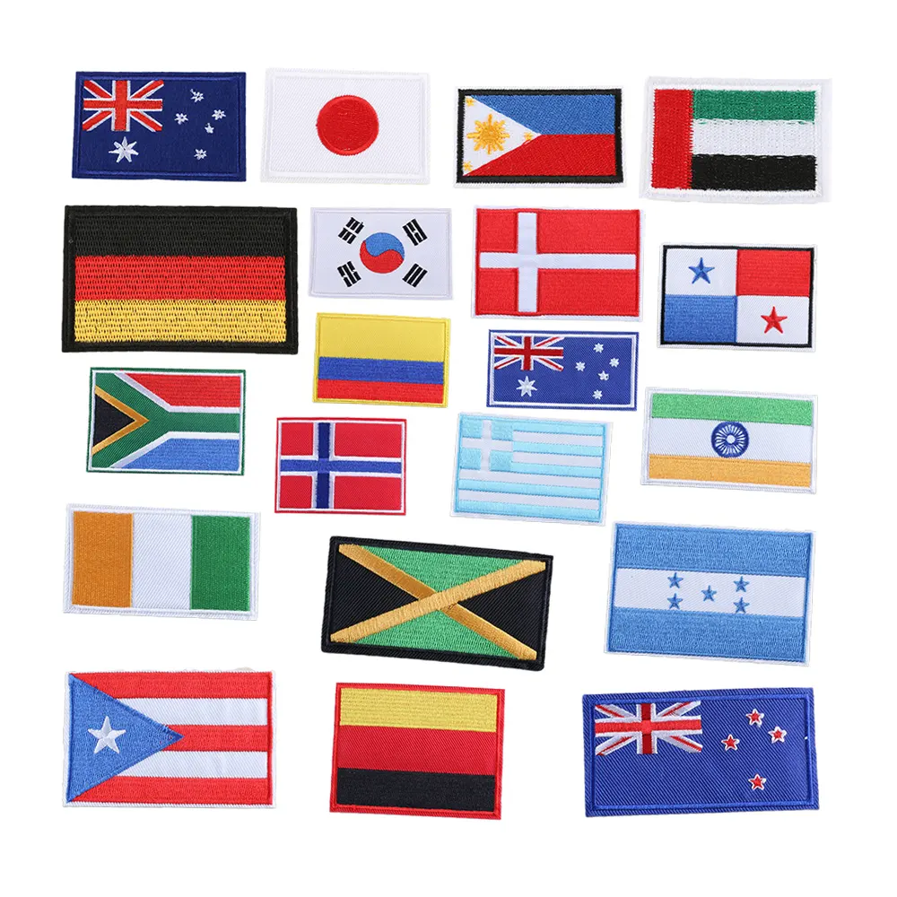 hot sale rectangle shape embroidered different national countries flag clothing patches iron on