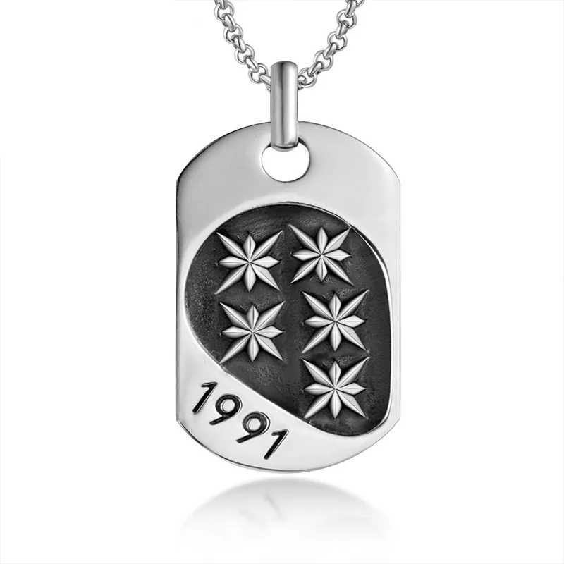 Double Rice Flower Star Pendant Army Brand Necklace Mens Chain custom Necklace Stainless Steel Hip Hop Rock Jewelry for Neck