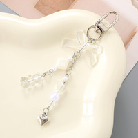 Porte-clés Y2K Ours en peluche avec nœud en forme d'étoile et de cœur, pendentif mignon rose en résine acrylique et lucite, accessoire de téléphone portable tendance