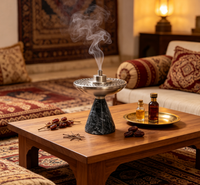 Brûleur d'encens de luxe en marbre, brûleur de Bakhoor en pierre naturelle, porte-encens Mubkhar arabe fait main pour la décoration de la maison pendant le Ramadan