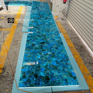 Carreaux de sol en marbre <span class=keywords><strong>onyx</strong></span> bleu translucide poli de luxe, apatite rétroéclairée - Product Image 4