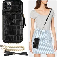 Étui de téléphone de luxe en cuir de crocodile avec blocage RFID pour femme, bandoulière et fermeture éclair, pour iPhone 15/16 Pro Max et cartes de crédit