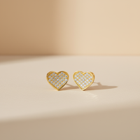 Boucles d'oreilles pour femmes en laiton plaqué rhodium, design créatif et tendance, entièrement serties de micro-pavés de zircon rond, motif cœur.