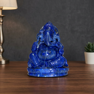 Estatua de Ganesha de Lapislázuli Tallada a Mano, Gema Azul Sentada sobre un Loto, Ídolo del Dios Elefante Hindú, Decoración de Altar - Product Image 1