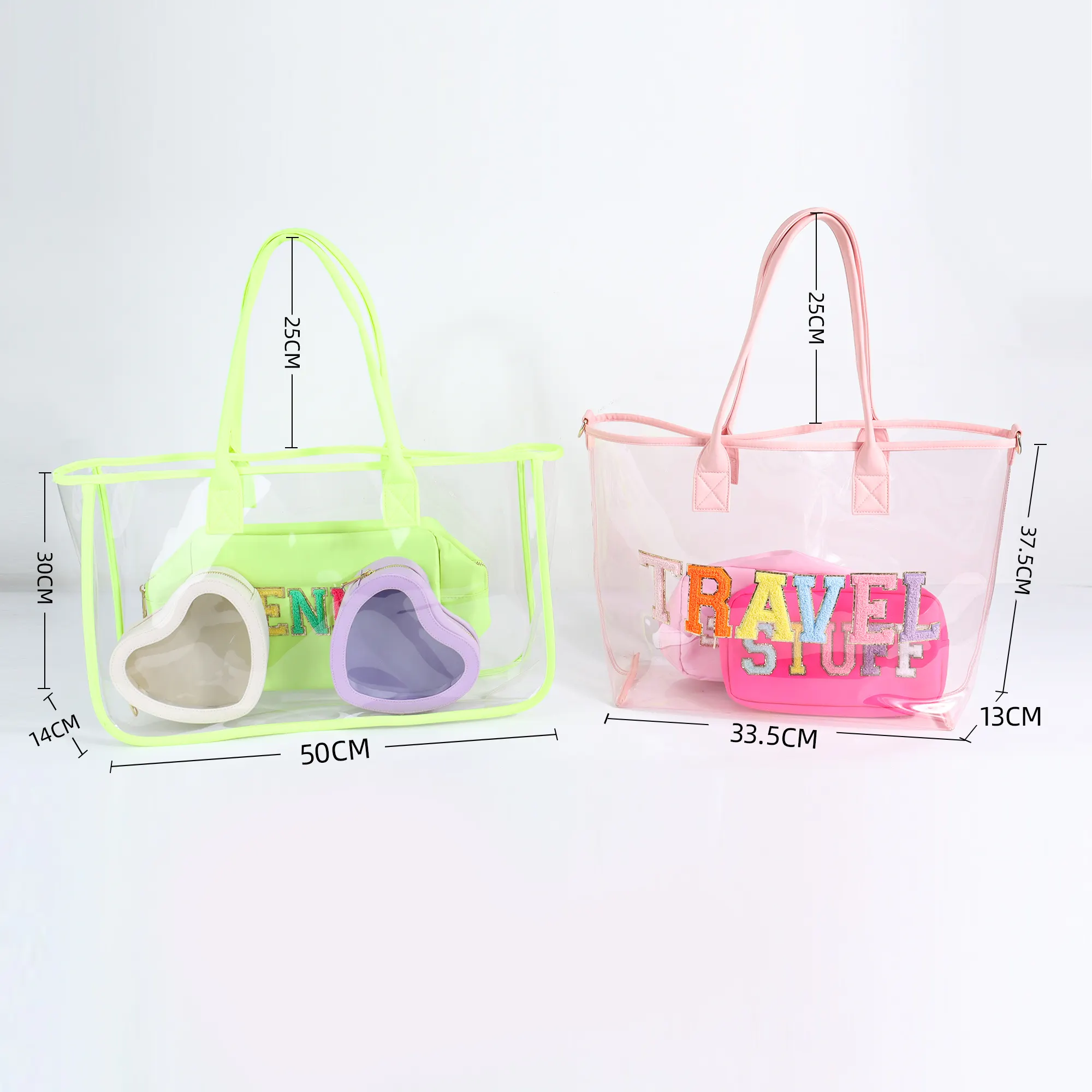 Rts 10 Neon Kleuren Waterdichte Duurzame Transparante Bakken Dames Vrouwen Helder Pvc Groot Winkelstrand Tote Jelly Clear Draagtas