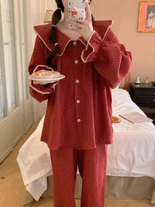 Neue Pyjama Damen Frühling Herbst koreanische Version süße Puppe Kragen Polka Dot reine Baumwolle Langarm Home Wear Anzug