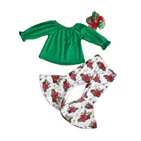 Baby Mädchen Kleidung Mädchen Weihnachten Outfits solide grüne Top mit Geschenken Auto Glocke unten Hosen Mädchen Boutique Kleidung