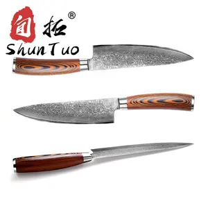8 inç ahşap saplı çelik cuchillos de şef de cocina japoneses steakmesser damast şam bıçak