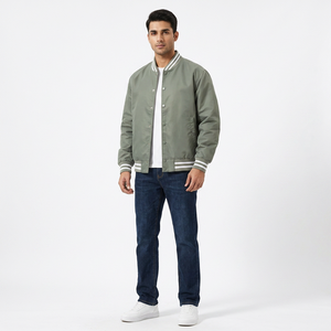 Veste universitaire pour homme avec broderie de logo personnalisée, veste d'hiver décontractée enduite, haute qualité, 100% coton respirant, col montant - Product Image 1