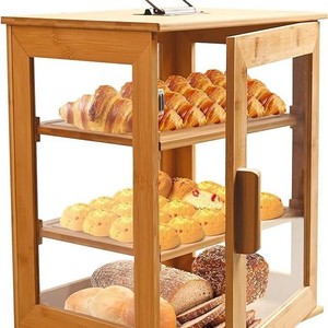 <b>Bamboo</b> Bread Box Double Layer Acrylic Transparent Handle Storage <b>Container</b> For Kitchen Bread Display - Product Image 4