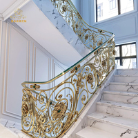 Garde-corps de luxe en laiton et aluminium résistant à l'eau, incrusté de pierre précieuse vert paon, pour escalier et balcon de villa-hôtel de style français et européen, personnalisable