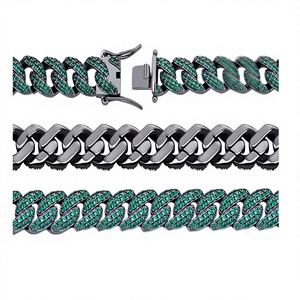 Chaîne cubaine Miami Hip Hop de luxe en argent entièrement sertie de moissanite et de diamants multicolores, collier tendance à coupe diamant glacée - Product Image 1