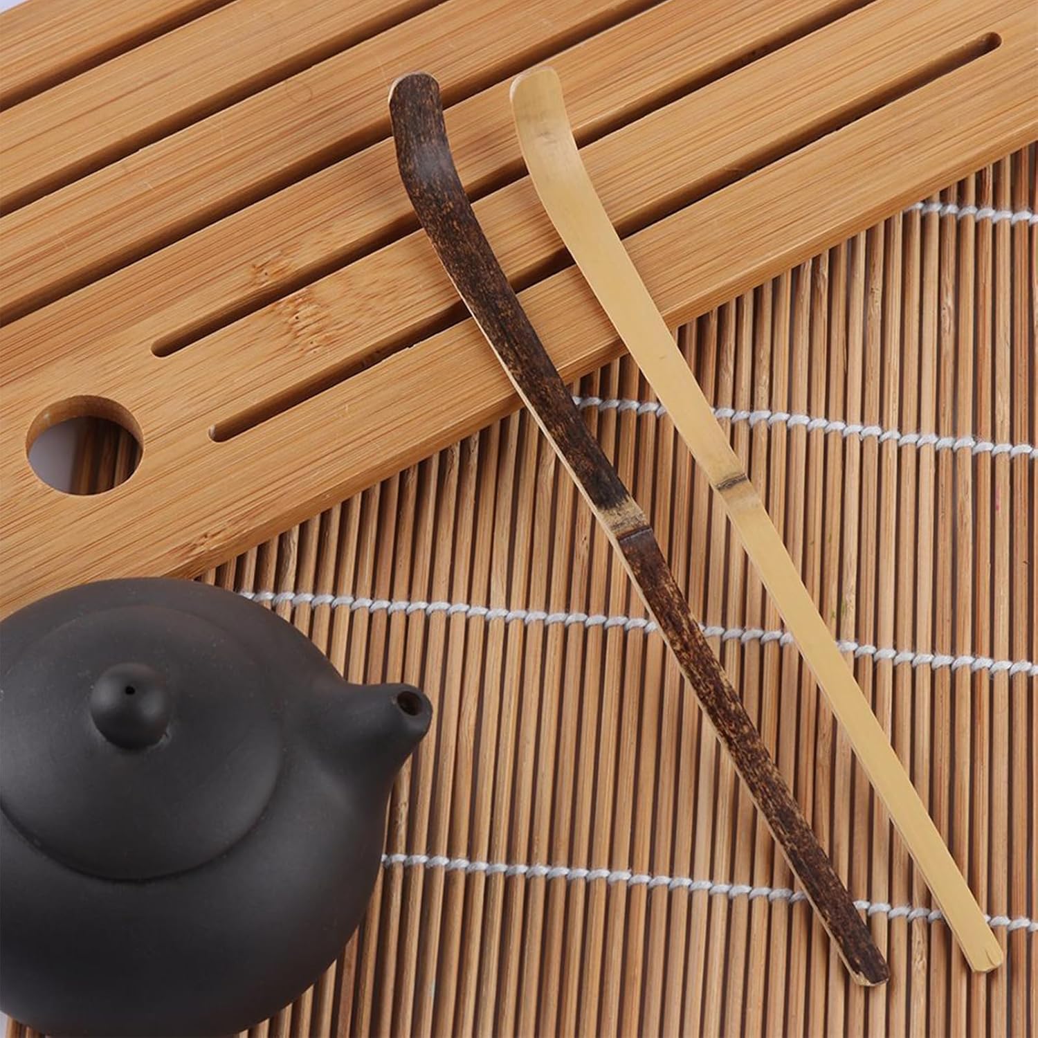 Hand-bent Authentic Bamboo Matcha Scoop with natural wood grain for Japanese tea sets