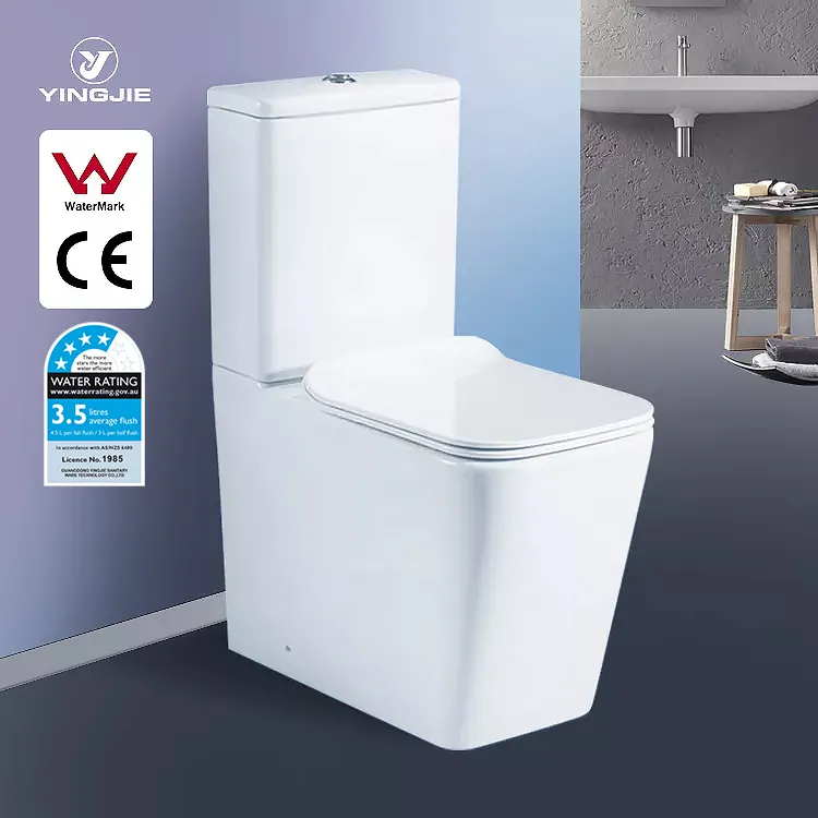 Rimless rửa xuống nước Closet commode P-trap WC gốm phòng tắm hai mảnh nhà vệ sinh