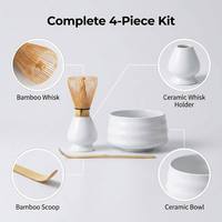 Meilleure Vente : Ensemble de 4 Outils à Matcha Faits Main – Fouet à Matcha Chasen en Bambou Violet et Blanc à Long Manche