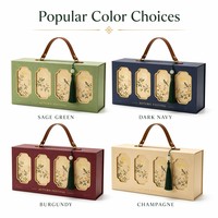Boîte cadeau de gâteaux de lune de la mi-automne de l'usine du Guangdong, avec poignée en cuir, feuille d'or, emballage haut de gamme, personnalisable, OEM, vente en gros