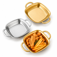 Assiette carrée épaissie en acier inoxydable 304 de style coréen, double poignée, pour snacks, poulet frit, burgers, frites, plateau plat
