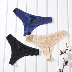 Hot Sale Sports Ladies Transparent Sexy Sports Fitness Seamless Ice Silk Lace Fabric Ladies Panties Seamless Thong
