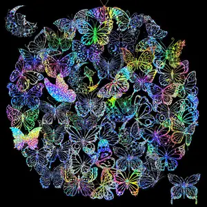 100 piezas impermeable troquelado mariposa pegatina holográfica