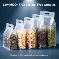 Faible MOQ, conception personnalisée gratuite, couleur personnalisée, sachet scellé à huit côtés en PE de qualité alimentaire avec fermeture éclair, emballage plastique pour snacks