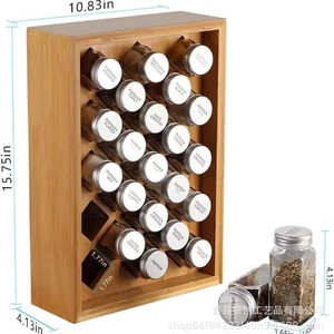 Caja de especias de madera, estante de almacenamiento de bambú, organizador de múltiples compartimentos, estante vertical para encimera de cocina, tapa metálica hermética - Product Image 4