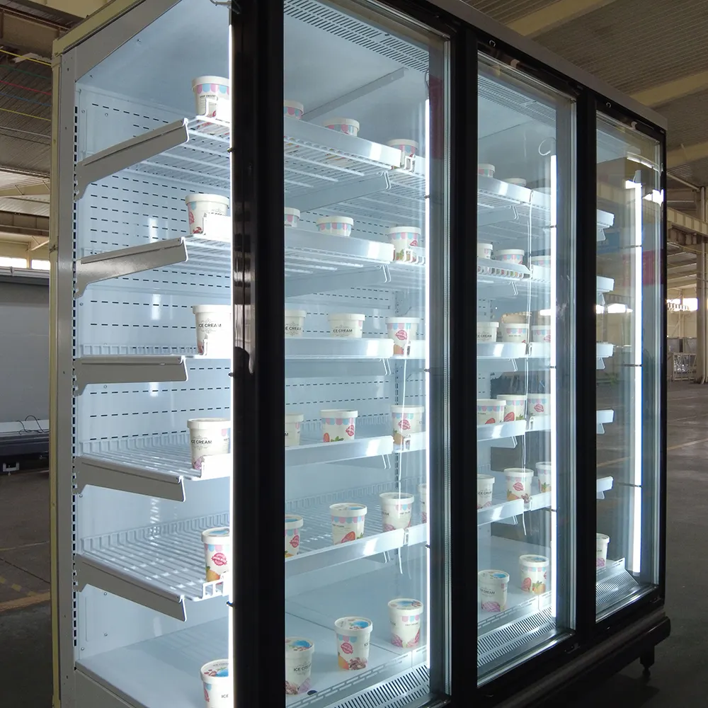 ซูเปอร์มาร์เก็ตตู้โชว์ตู้เชิงพาณิชย์แนวตั้งตู้แช่แข็งตู้เย็นประตูกระจก