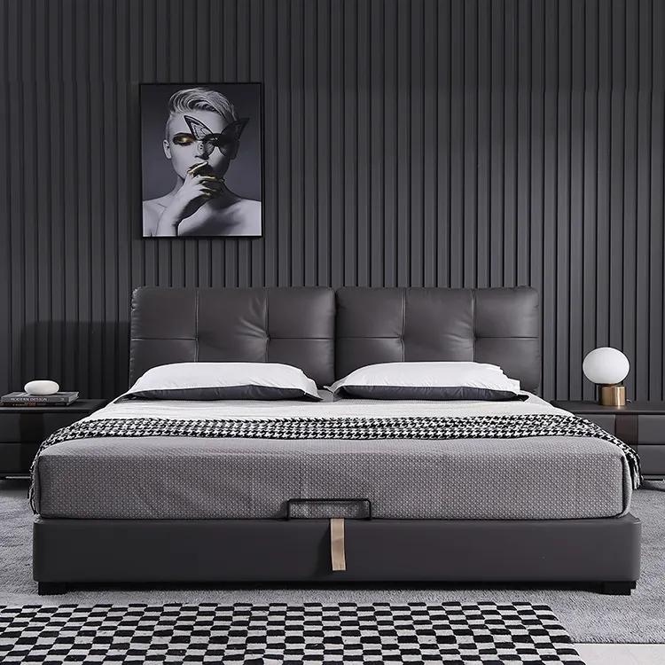 Cama suave de diseño minimalista italiano, cama king size, diseño italiano moderno, tamaño king size, de cuero, para dormitorio