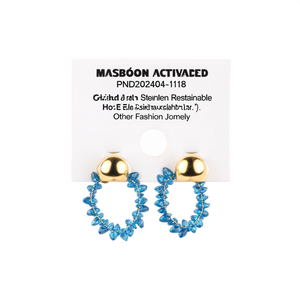 PND202404-1118 Gold Plated Stainless Steel <b>Blue</b> <b>Bead</b> Hoop Earrings Sustainable Resistant Fashion Jewelry - Product Image 2