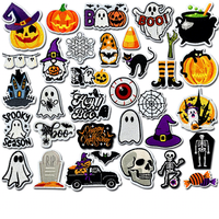 Patch Bordir Labu Hantu Halloween Kecil Lucu, Tempel Setrika, Aplikasi Jaring Laba-laba, Kelelawar, dan Penyihir untuk Pakaian, Tas, dan Kaus Kaki Anak Laki-laki dan Perempuan