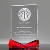 Trophée en verre personnalisé de prestige, plaque en cristal avec base bleue pour la reconnaissance des employés, cadeau de retraite, vente en gros