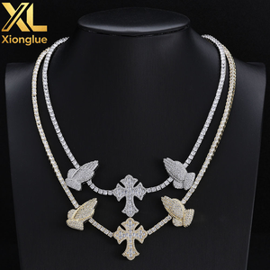 Hip Hop Brass/Copper Alloy 3.5mm <b>Cross</b> Prayer Hand Zircon Micro Insert Link <b>Chain</b> Customized Engagement Unisex Retro Necklace - Product Image 5