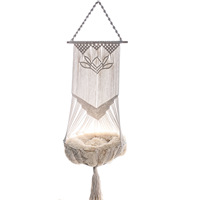 Lit pour chat en corde de coton tissé à la main avec pompons - Style simple - Tapis de repos pour animaux de compagnie