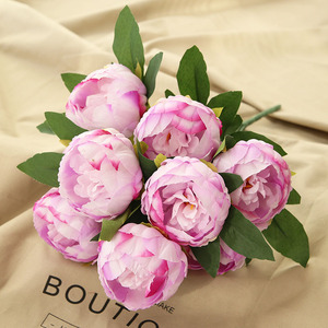 Ramo de rosas de té de peonía Artificial, flores de boda de seda de alta calidad, 10 cabezas, venta al por mayor, M549 - Product Image 1