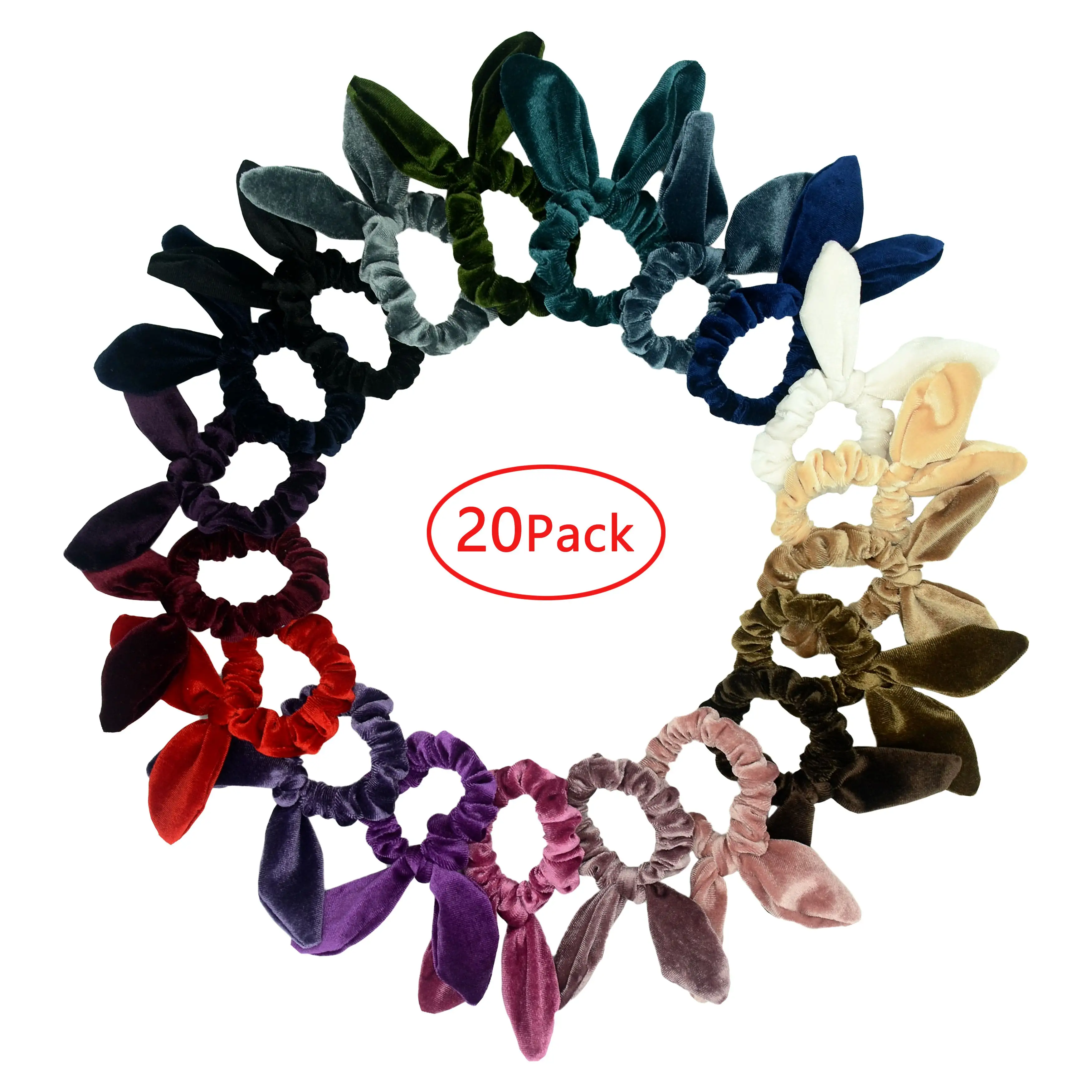 Wholesale Women accessories elastic hair ties solid color long ears scrunchies hair bow velvet scrunchies for girls kids