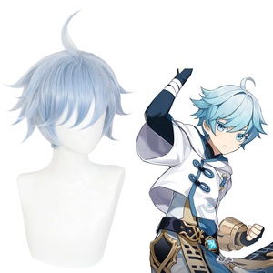 <span class=keywords><strong>Genshin</strong></span> วิกผมอะนิเมะ peluca 30ซม. วิกผมคอสเพลย์สังเคราะห์สีฟ้าทนความร้อน - Product Image 3