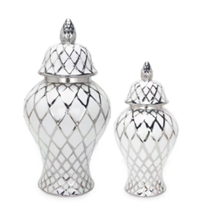 Jarrones de porcelana modernos y de lujo para decoración del hogar, jarrones de suelo <span class=keywords><strong>blanco</strong></span> y dorado acanalado de cerámica, tarros de jengibre - Product Image 6