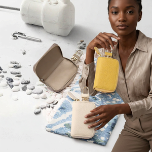 WRIZA Porte-clés minimaliste en cuir, étui zippé, porte-monnaie portable, beige, jaune, crème, étui à clés de voiture en cuir véritable avec fermeture éclair - Product Image 3