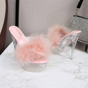 Poilu Sexy talons fins imperméable Transparent cristal léger été mariage Banquet robe formelle pantoufles sandales - Product Image 5