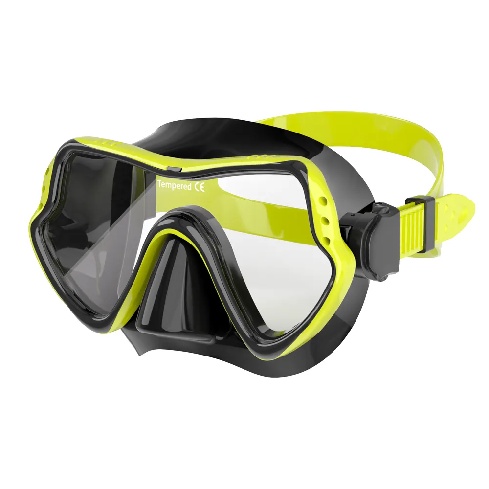 Yetişkinler için tek Lens tüplü dalış maskesi şnorkel PC çerçeve için plastik ve temperli cam silikon kayış