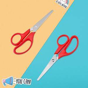 Ciseaux pour étudiants en acier inoxydable, rouge, bleu, jaune, à tête droite, pour l'art, l'artisanat et l'usage domestique - Product Image 2