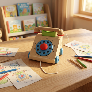 ANNA & BECK Juguete de Teléfono de Madera para Arrastrar, Teléfono Retro con Dial Giratorio para Bebés y Niños Pequeños, Aprendizaje Temprano de Números - Product Image 1