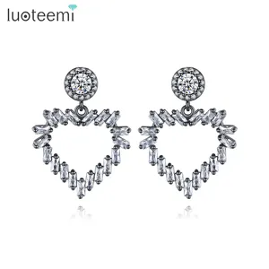 LUOTEEMI Heart Women Fashion Jewelry Wedding Decoration Earrings CZ Stone Design Heart Earring