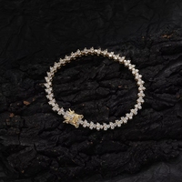Bracelet Tennis Tendance en Laiton Incrusté de Zircons, Motif Fleur à 3 Zircons, Style Hip Hop Européen et Américain