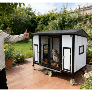 Enclos pour chien à double <span class=keywords><strong>porte</strong></span> pour extérieur - Structure en acier robuste avec espace de course couvert - Product Image 4