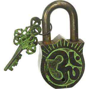 PARIJAT HANDICRAFT Beautifully Ornamented Antique Handcrafted Solid Brass <b>Padlock</b> Functional Two-Key Security Natural Patina New - Product Image 2