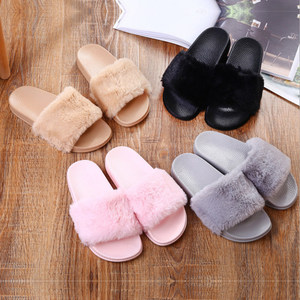 Wholesale high-quality artificial <b>fur</b> fashion <b>fur</b> slippers, indoor plush slippers, anti-slip women's shoes, summer and autumn. - Product Image 1